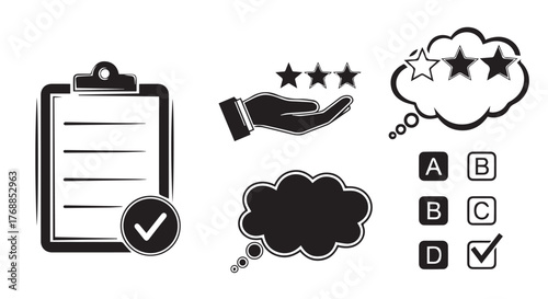 Monochrome Vector Icons for Feedback, Rating, Survey, and Choice Concepts