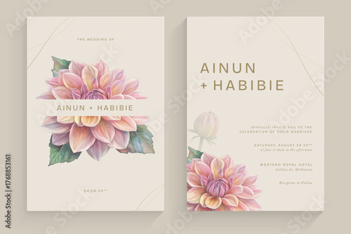 Aesthetic Wedding Invitation Template with Vintage Dahlia Flower