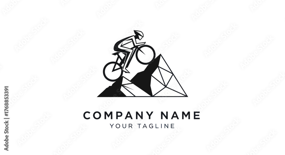Naklejka premium Cyclist Conquering Mountain Peak - A Symbol of Endurance and Adventure.