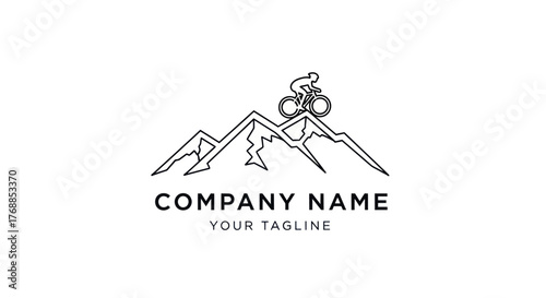 Mountain Biker Silhouette on Mountain Peak Logo.