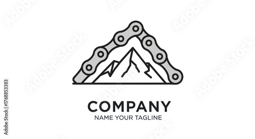 Creative logo design of a mountain peak outlined by a bicycle chain.