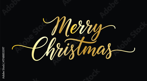 Merry christmas card with golden glitter lettering. Hand drawn text, calligraphy for your design. Vector illustration.