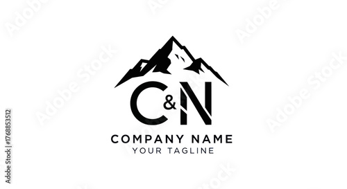 Elegant Mountain Logo Design with C  N Initials for Company Branding.