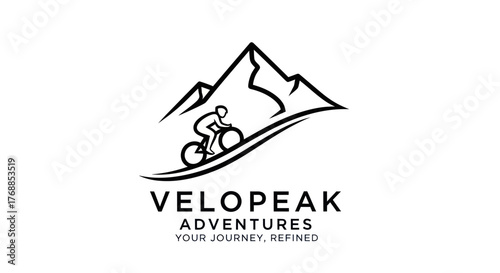 VeloPeak Adventures logo with mountain biker climbing a summit.