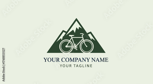 Mountain Bike Adventure Logo - Bicycle Silhouette Against Mountain Peaks.