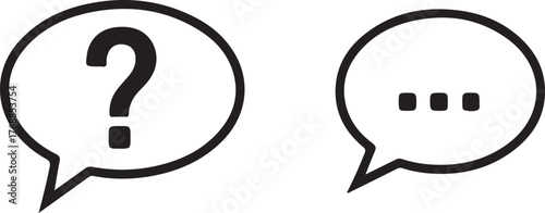 Black and White Speech Bubbles with Question Mark and Ellipsis Icons