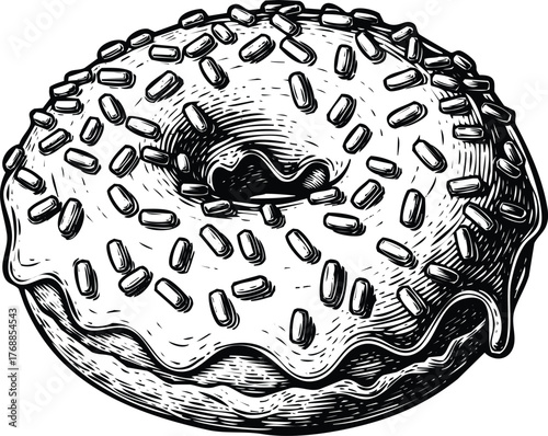 Hand drawn donut with sprinkles engraving art design