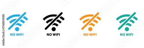 Connectivity issues? No WiFi symbol in varied color palette,Signal icon.Trendy modern flat linear vector illustration on white background.