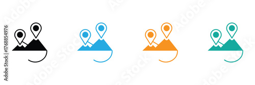 Mountain Peak Location Pin Logo for Travel and Adventure,Explore mountain trails with location pin icon set design.editable stroke