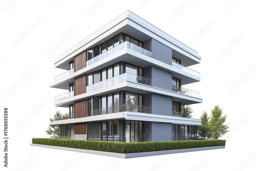 Obraz premium Modern Residential Building With Glass Balconies isolated on a transparent background