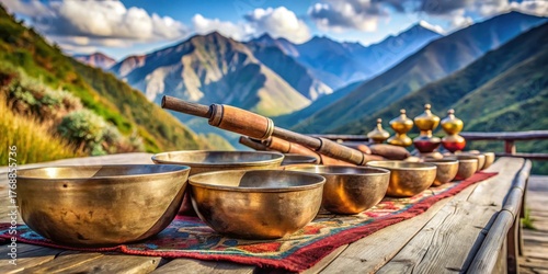 Ancient Tibetan instrument with resonant bowls , sound healing