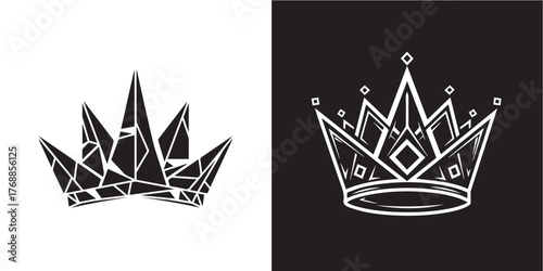 Contrasting Crown Logos: Abstract Geometric and Elegant Outline Styles