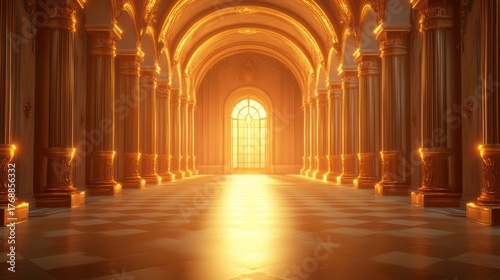 Wallpaper Mural Golden palace hallway, sunlight, grandeur, royalty Torontodigital.ca