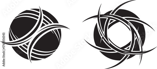 Stylized Abstract Tribal Circular Elements in Black and White
