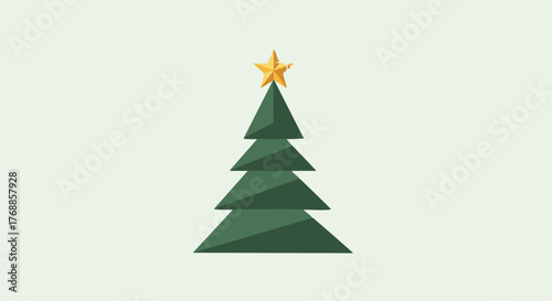 A vibrant green stylized evergreen tree with a golden star, representing the joyous holiday season and winter festivities