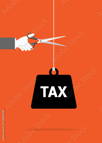 Business finance concept with scissors cutting financial tax burdens illustration. Stock Illustration