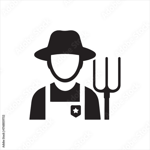 Farmer icon with a pitchfork symbolizing agriculture and rural life representing the farming profession in simple black and white graphic