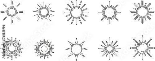 Radiant sunburst icons for a bright, optimistic design, perfect for summer promotions and positive energy, easily customizable for any project