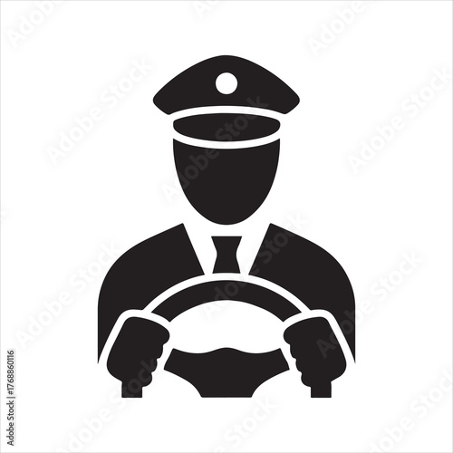 Professional driver icon with steering wheel offering safe and reliable transport services vector illustration isolated on white background