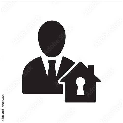 Real Estate Agent Icon with House Keyhole Representing Property Sales and Home Ownership Opportunities with Professional Service and Trust