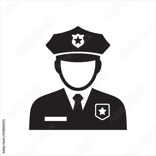 Silhouette of a Police Officer with Hat and Badge Ideal for Law Enforcement and Security Concepts Design