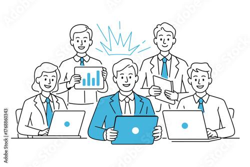 Teamwork and success conceptual business meeting with digital devices illustration