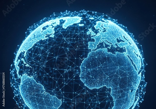 Glowing digital earth network connecting global data and technology in a futuristic display