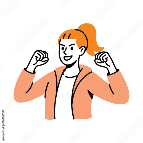 Happy woman cheering and celebrating success with fists up illustration