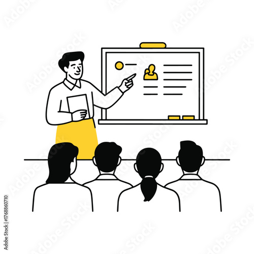 Professional training session with a lecturer presenting to an audience