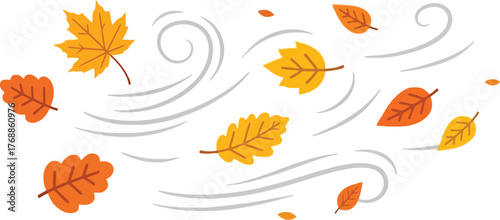 Celebrate autumn with this delightful design featuring falling leaves and gentle wind swirls, perfect for adding a touch of seasonal charm to any project