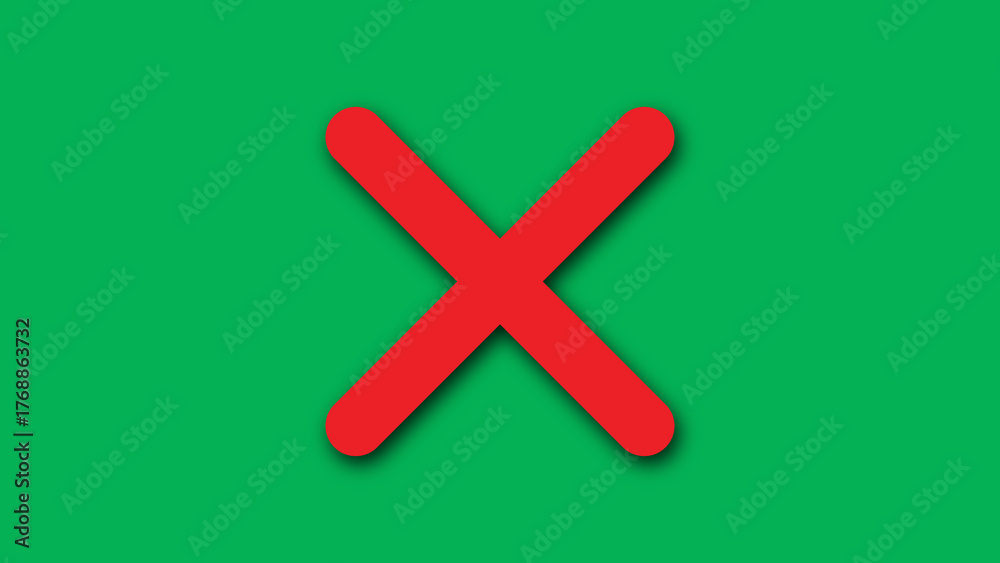 Obraz premium Red X mark on green background vector illustration, simple reject or error symbol design