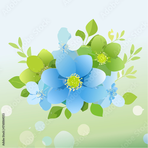 A realistic fresh bloomed forgetmenot flowers with leaves
2