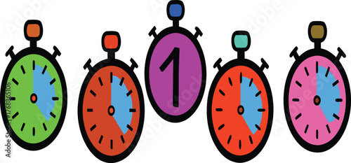 Collection of colorful stopwatch icons representing time measurement and speed vector