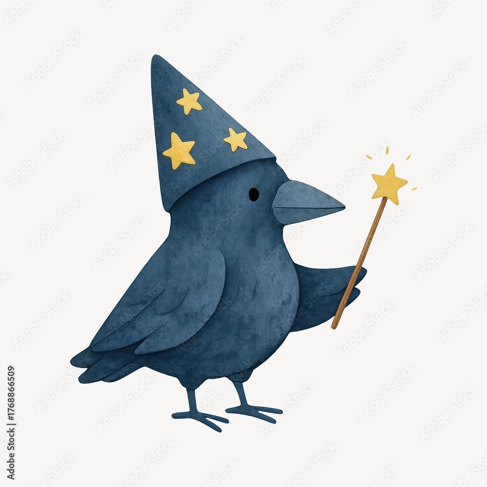 Fototapeta premium Whimsical crow wizard illustration