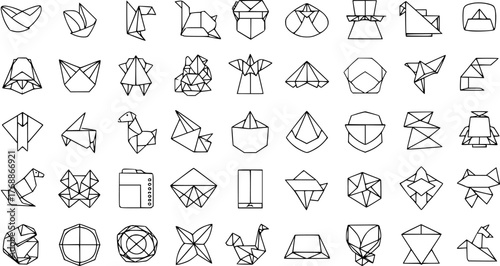 Collection of Origami Icons: Paper Folding Shapes for Design, Art and Creativity