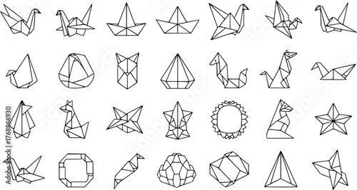 Geometric Origami Collection: Minimalist Paper Folding Icons Set