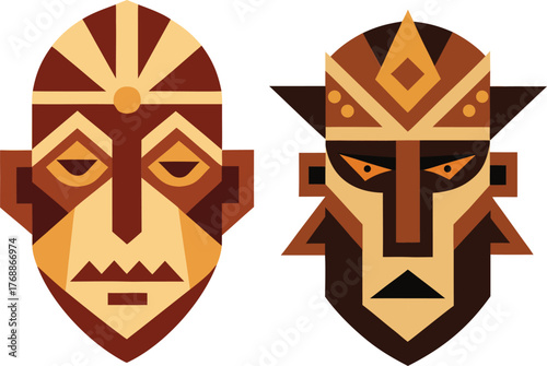 African tribal wooden mask with intricate carved geometric patterns, traditional cultural artifact, authentic ethnic design, hand-carved face sculpture, unique African art for decoration and collectio