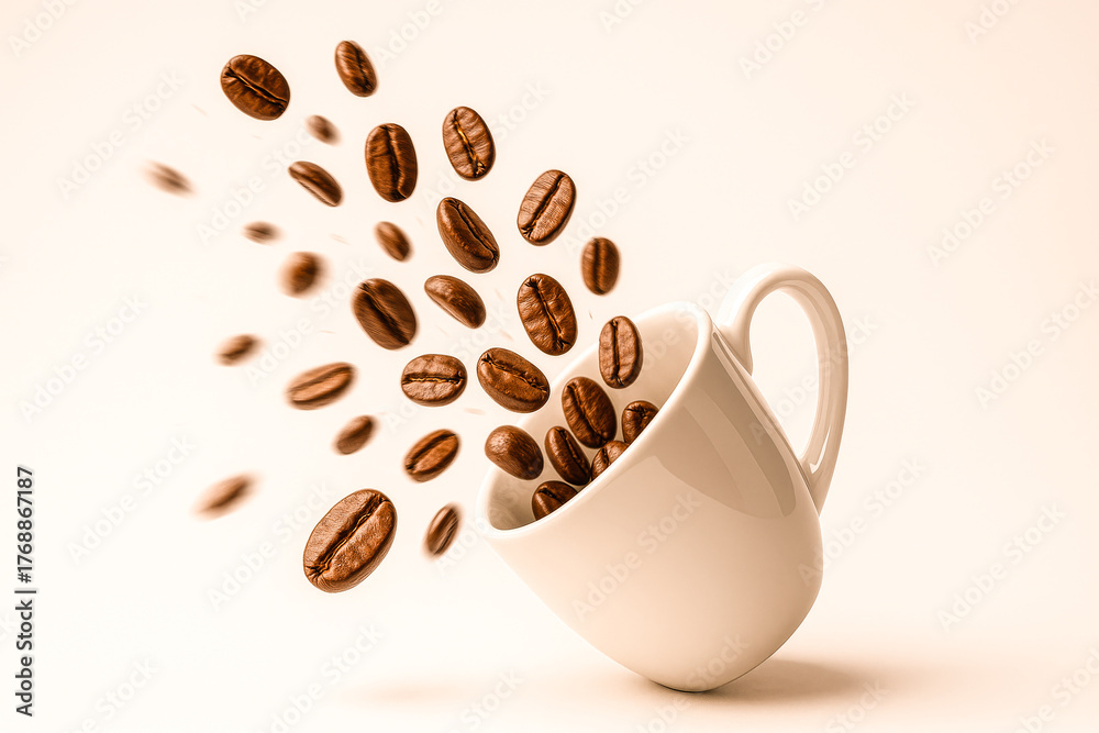 Obraz premium Falling Coffee Beans in Artistic Motion Against Clean Background