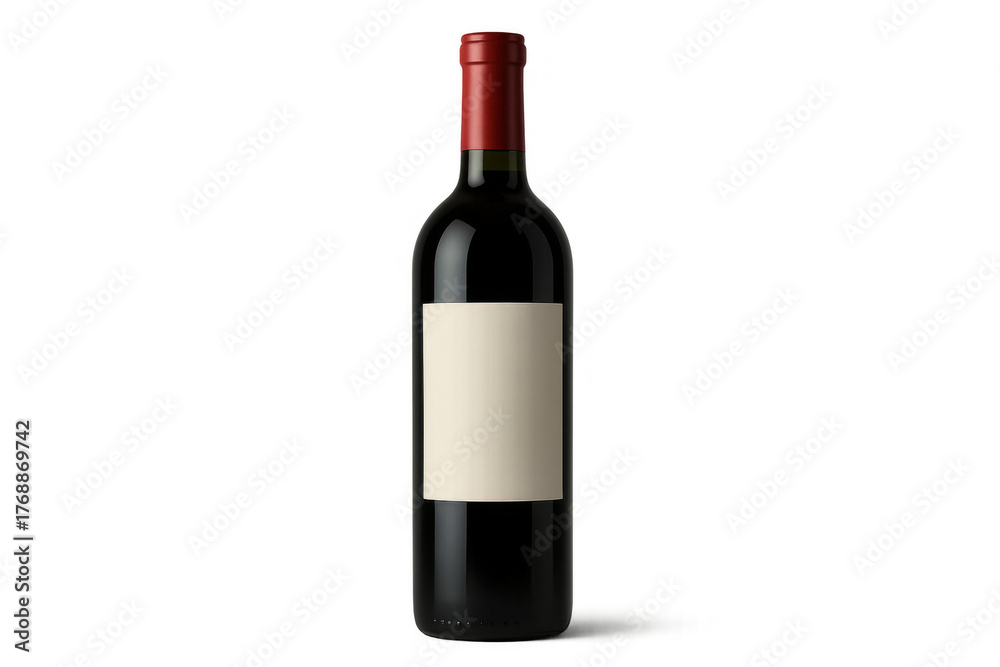 Fototapeta premium Dark glass wine bottle with a blank label and a red capsule, ready for product branding and design presentations