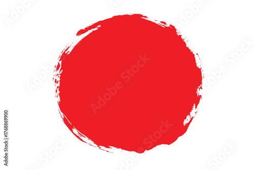 Red paint brush stroke round shape texture on white paper background