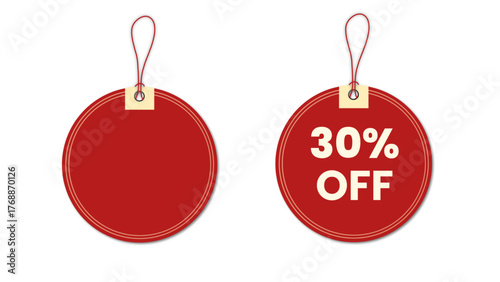 Red price tag mockup commonly used for sales, discounts, or promotional labels, isolated on a white background.
