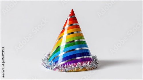 Colorful party hat with streamers for birthday celebration