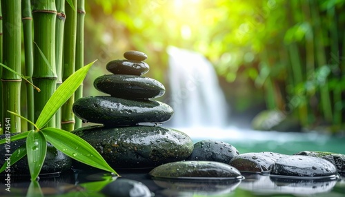 Zen Stones with Bamboo Waterfall