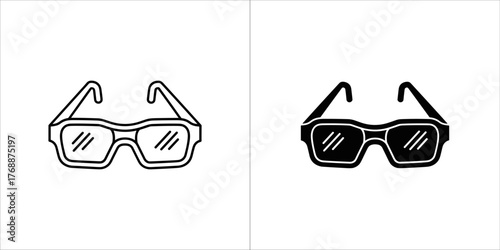 Pair of 3d glasses, one outline and one filled