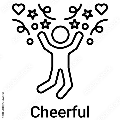 Cheerful Icon in Outline Color Style. Happy person celebrating success. Joy and euphoria symbol.