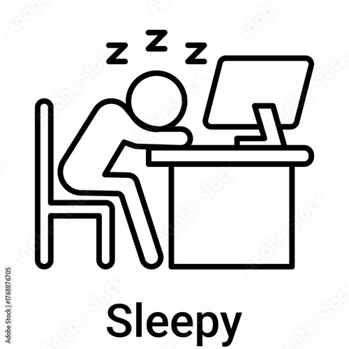 Sleepy Icon in Outline Color Style. Tired person working late. Drowsiness and fatigue symptom vector.