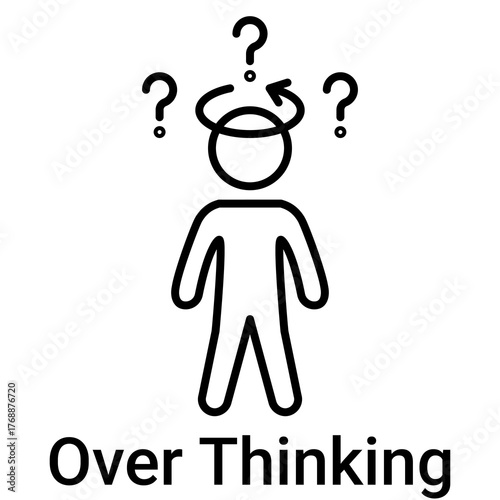 Overthinking Icon in Outline Color Style. Confusion, stress, and complicated thought process symbol. Rumination vector.