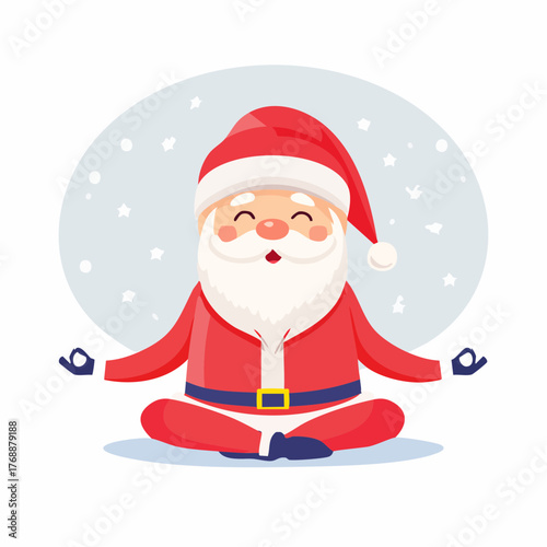 Happy Santa Claus Meditating in Yoga Pose for Christmas Peace