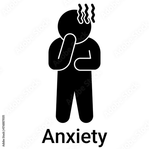 Anxiety Icon in Solid Style. Person feeling worried and nervous symptom symbol. Panic attack.