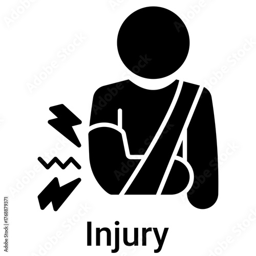 Injury Icon in Solid Style. Physical health accident, broken arm, and pain symbol. Recovery.